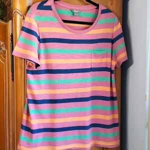 NATURAL woman's stripped tee. Size large. Pink, green, blue. Short‎ sleeves.